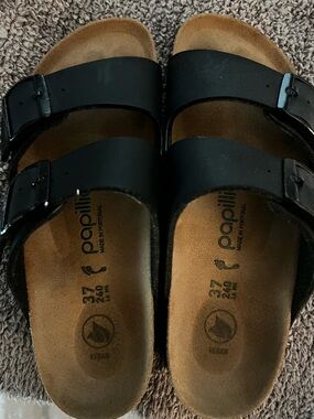 Birkenstock Black Double Strap Cork Footbed Sandals